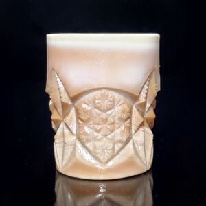 Vntg Joe St Clair Marbled Carmel Slag Glass 2 1/4" Toothpick Holder